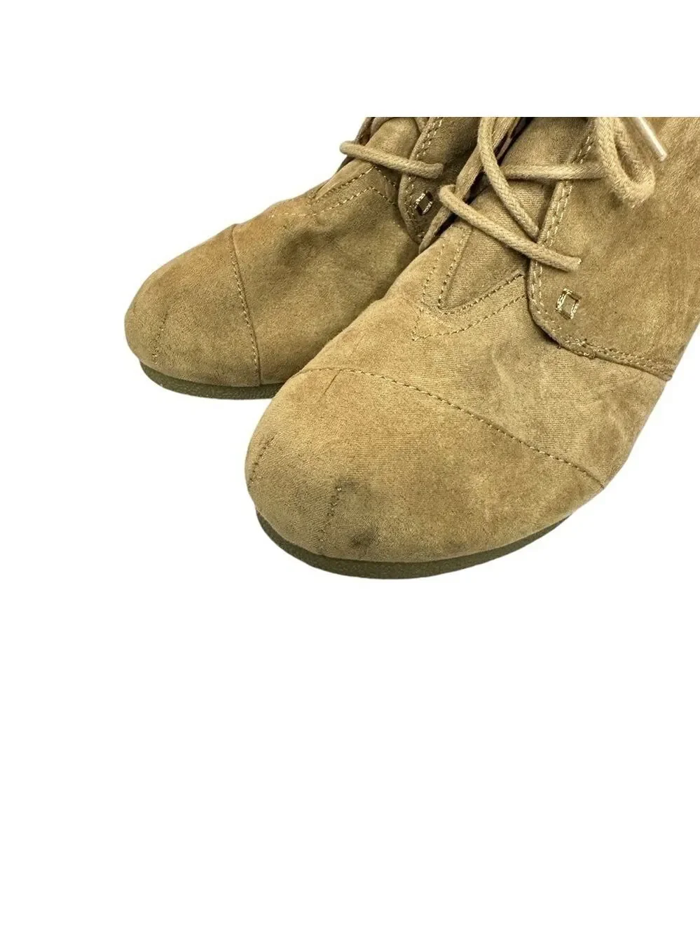 Marbella Edge Bootie Wedge Ankle Boots Taupe Faux Suede Girls Size 4M